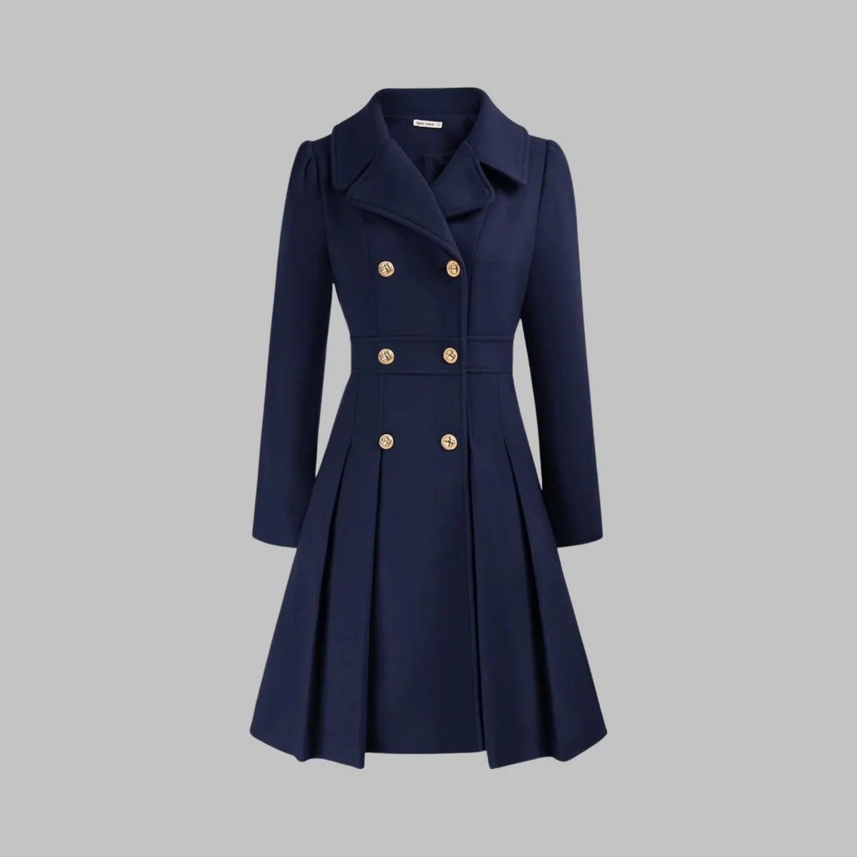 Women's Double-Breasted A-Line Coat – Pleated Flare Hem