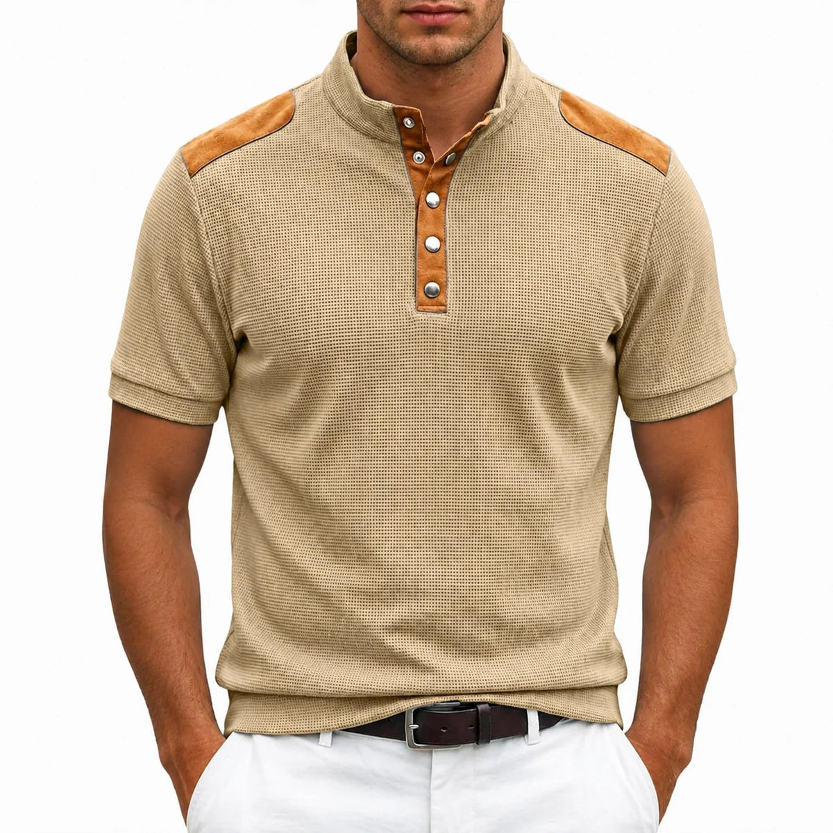 Men's Stand-Collar T-Shirt – Contrast Shoulder Panels