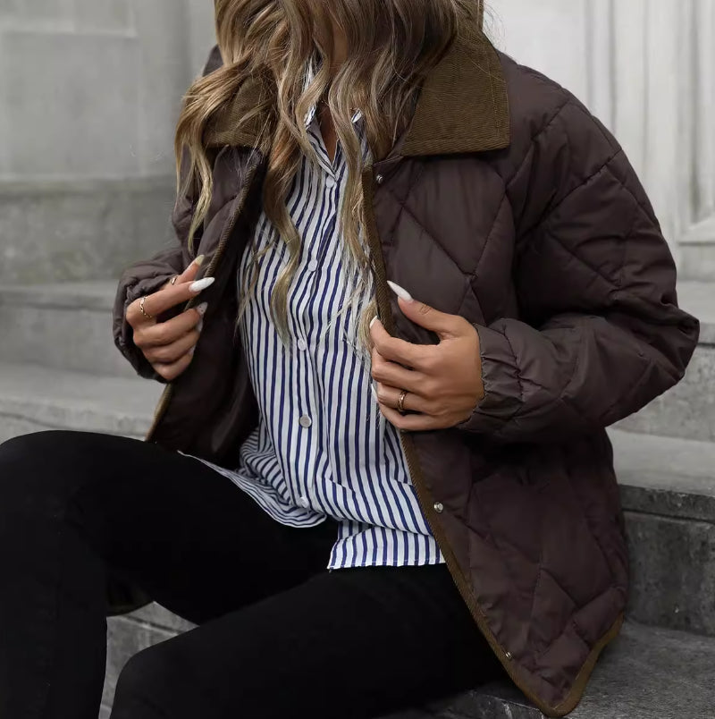 Women's Quilted Jacket – Lapel Collar Vintage Cut