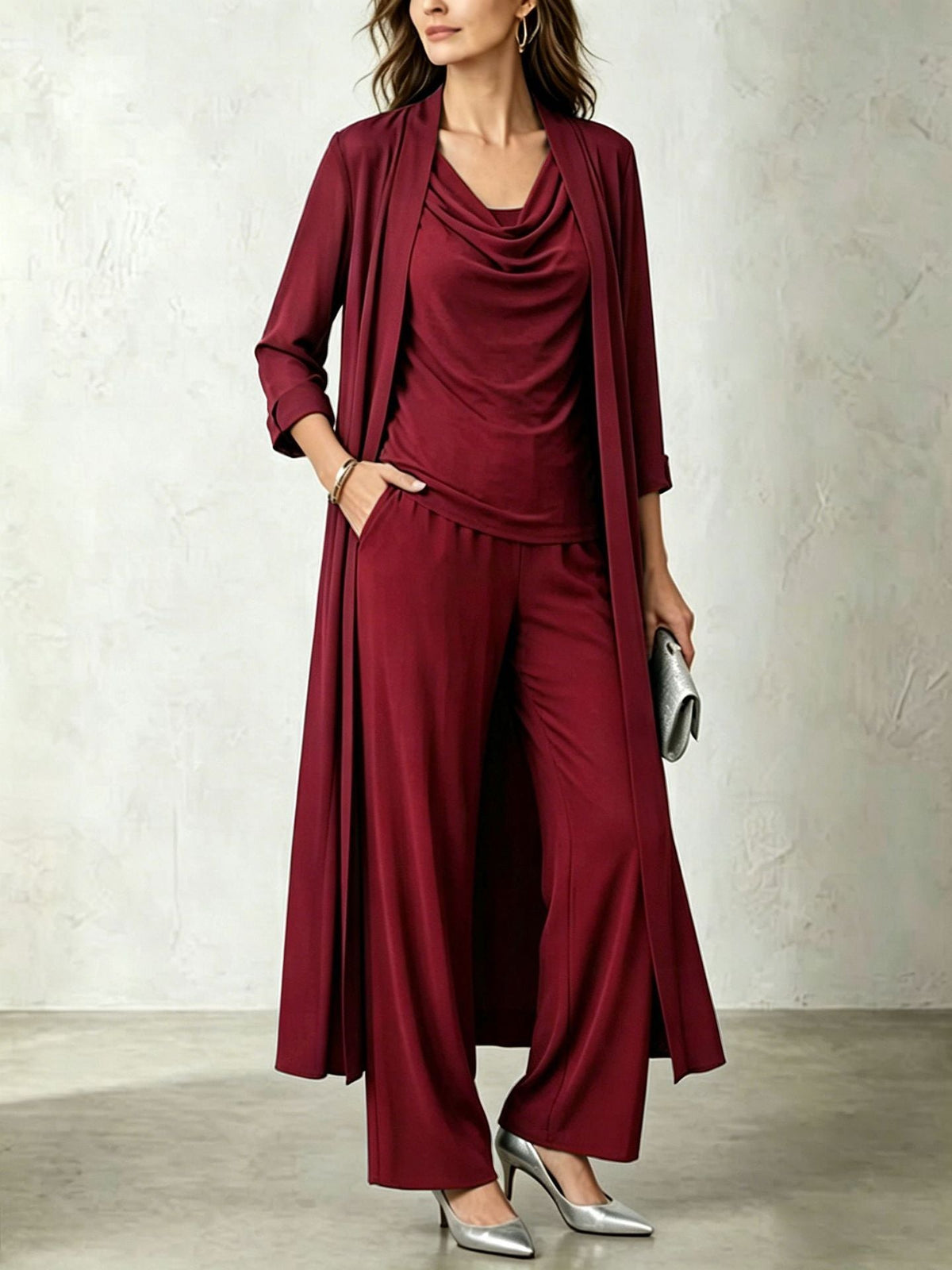 Women's Three-Piece Set – Long Cardigan and Straight Pants