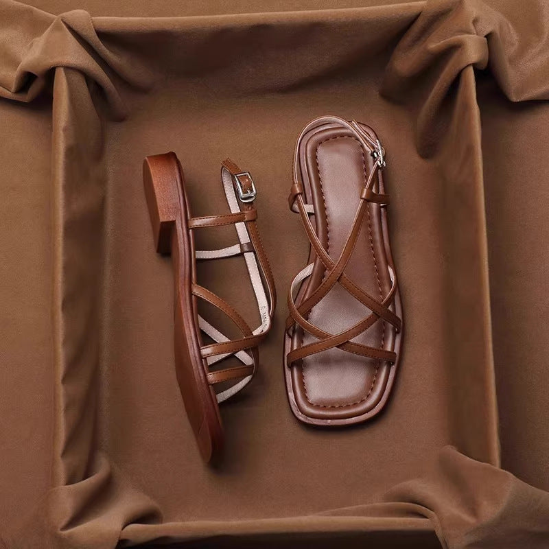 Women's Open-Toe Flat Sandal – Retro Crossover Straps