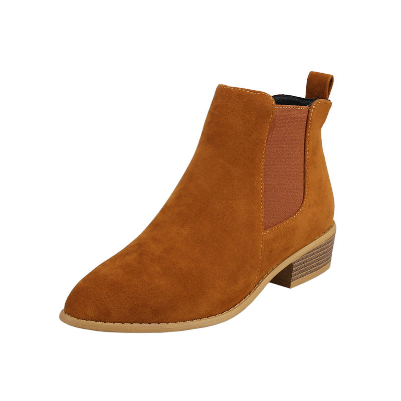 Women's Suede Ankle Boots – Pointed Toe Block Heel