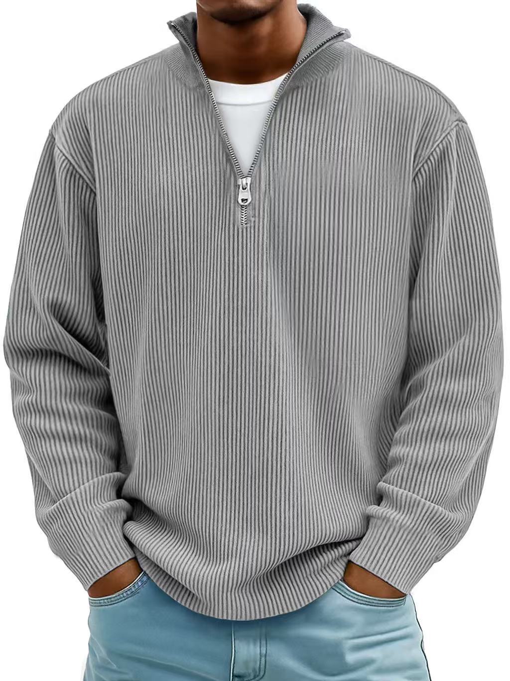 Men's Zip Mock-Neck Sweater – Vertical Rib Knit
