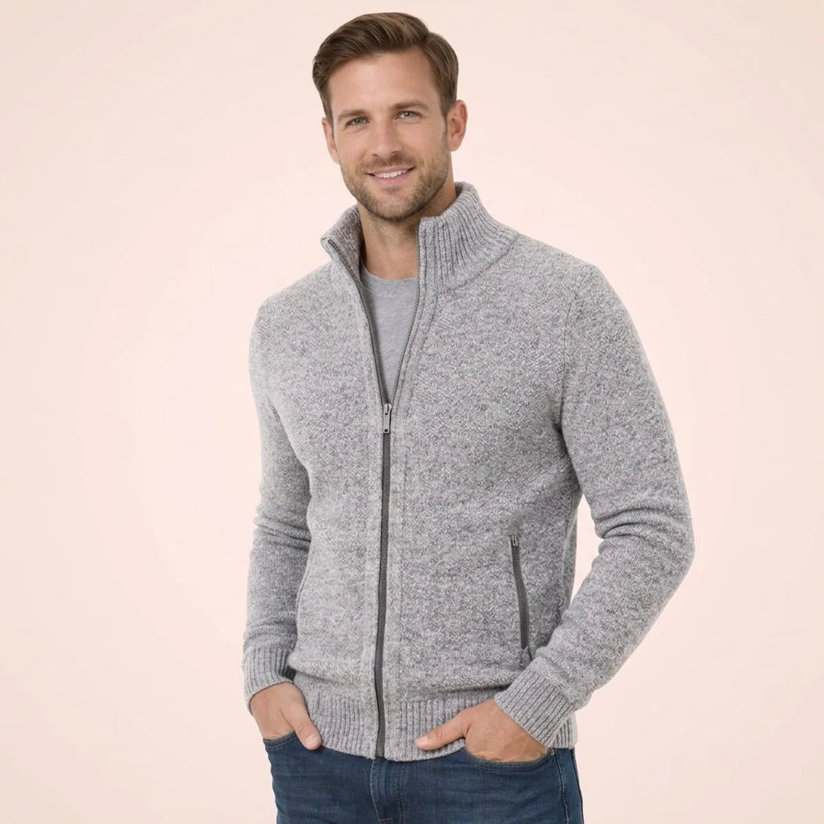 Men's Stand Collar Zip Jacket – Plush Lined Regular Fit