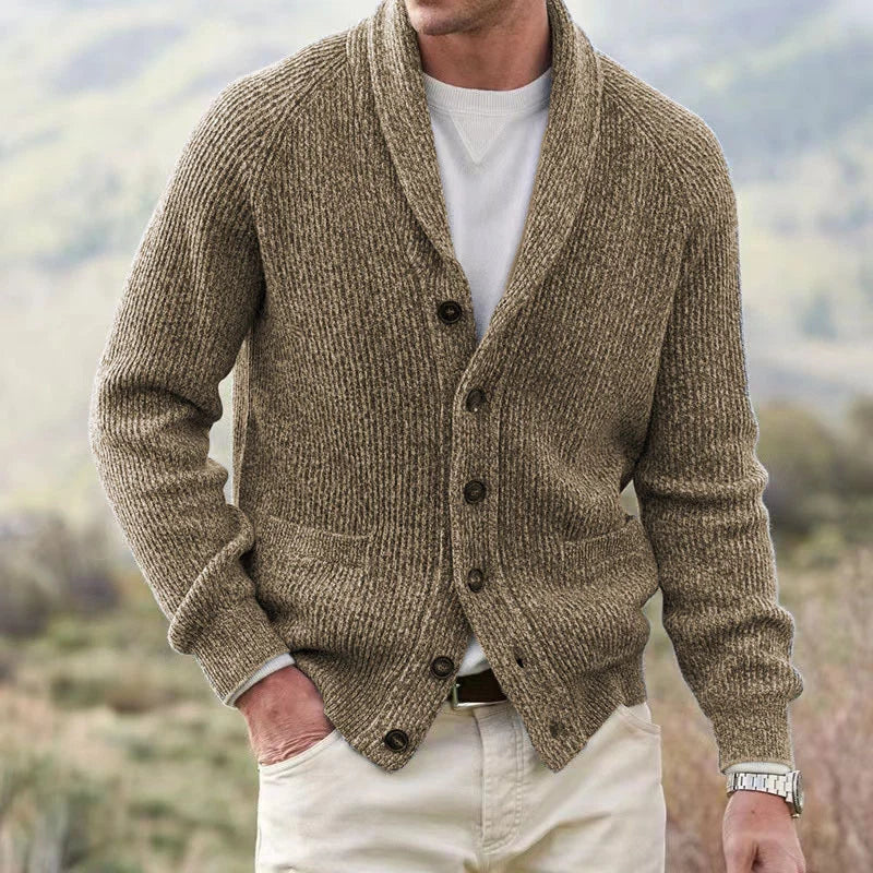 Men's V-Neck Knit Cardigan – Relaxed Thick-Knit Fit