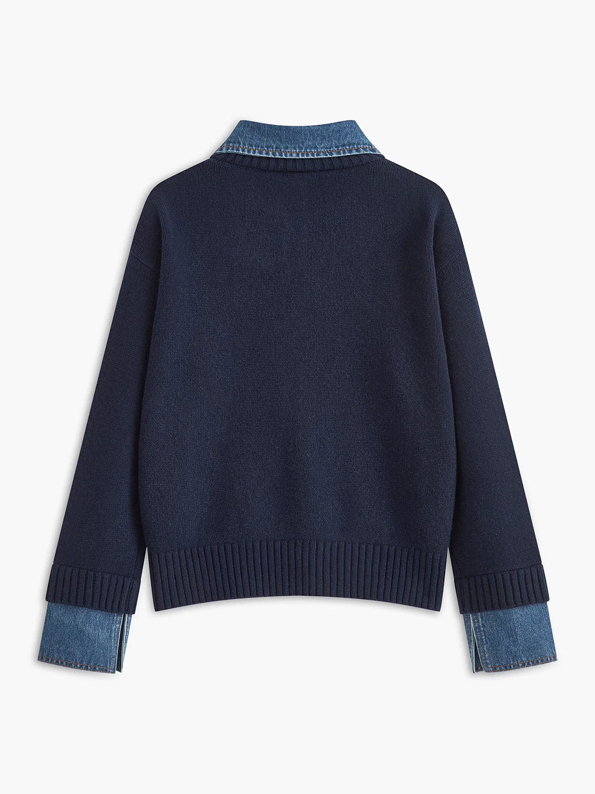 Women's Layered-Look Knit Sweater – Denim-Style Shirt Collar