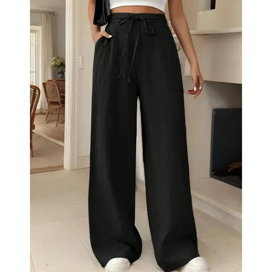 Women's Wide-Leg Pants – Drawstring High Waist