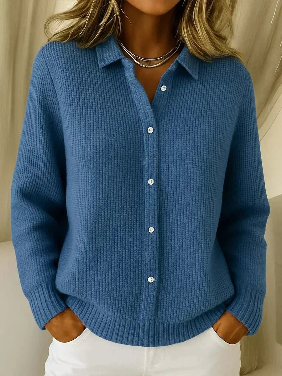 Women's Textured Knit Cardigan – Shirt Collar Button Front
