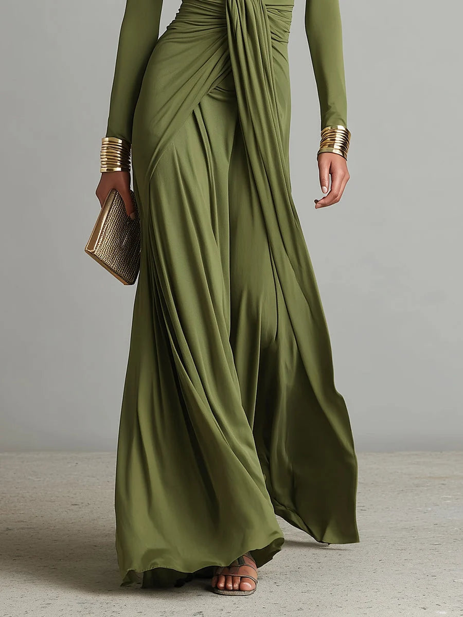 Women's Textured Maxi Dress – Long Sleeve Fluid Fit
