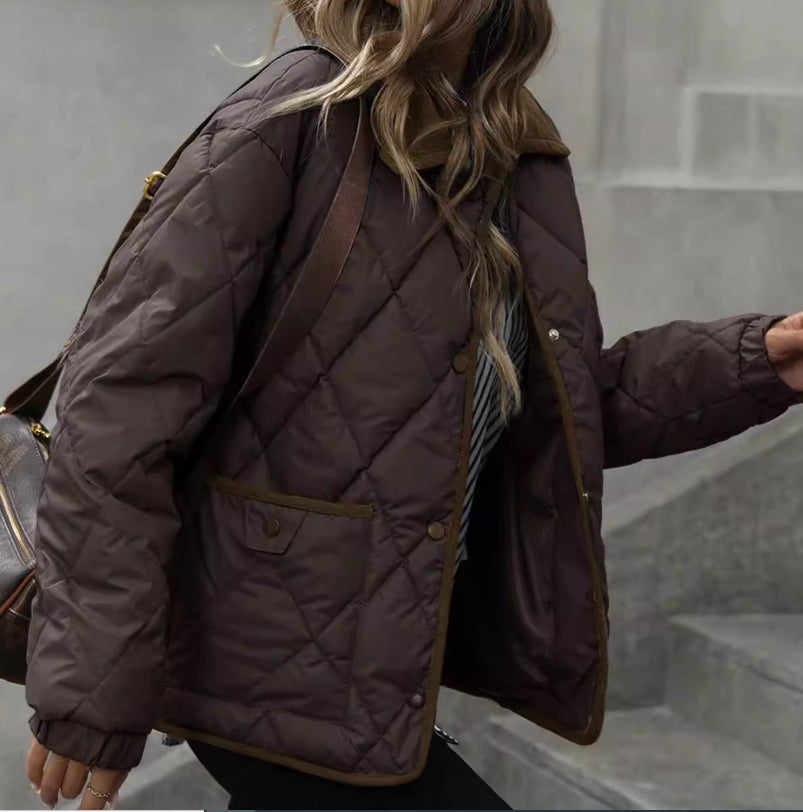 Women's Quilted Jacket – Lapel Collar Vintage Cut