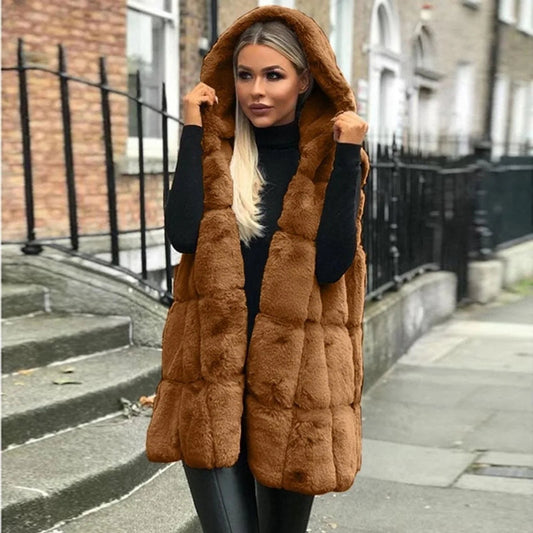 Women's Quilted Longline Vest – Hooded Open Front