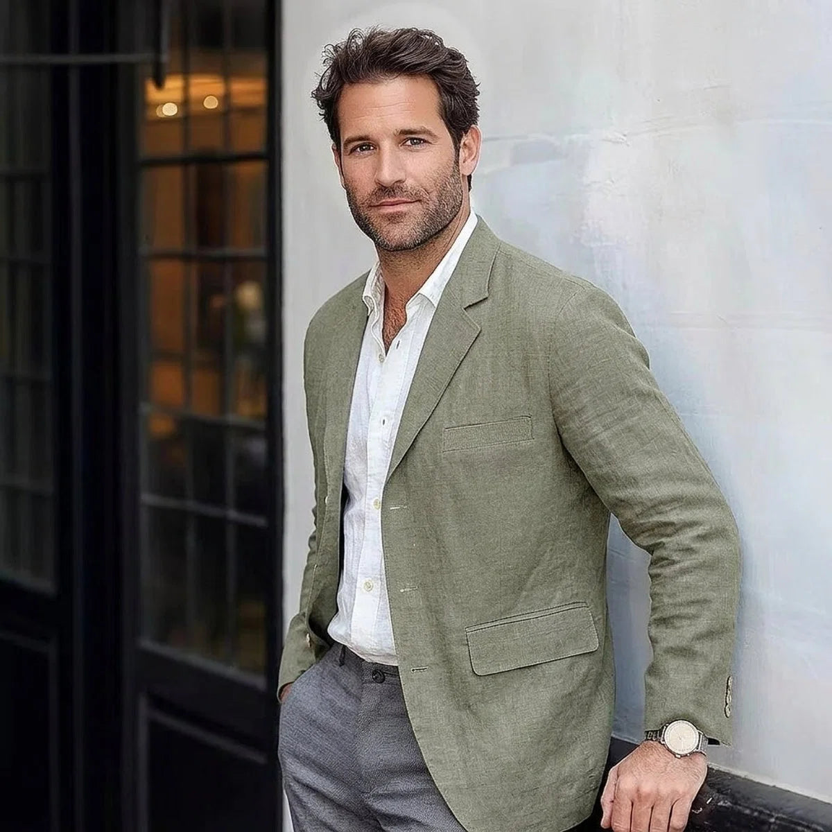 Men's Cotton-Linen Jacket – Unstructured Round Hem