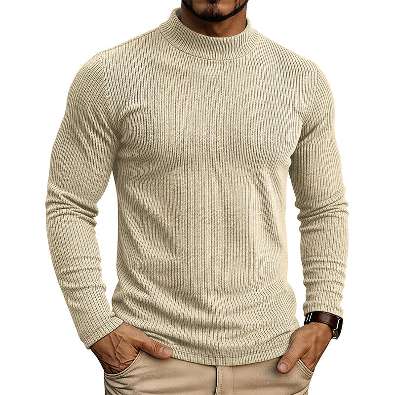 Men's Mandarin Collar Sweater – Fine Rib Slim Fit