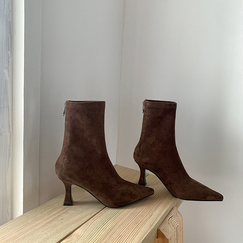 Women's Suede-Look Ankle Boot – Pointed Toe Stiletto