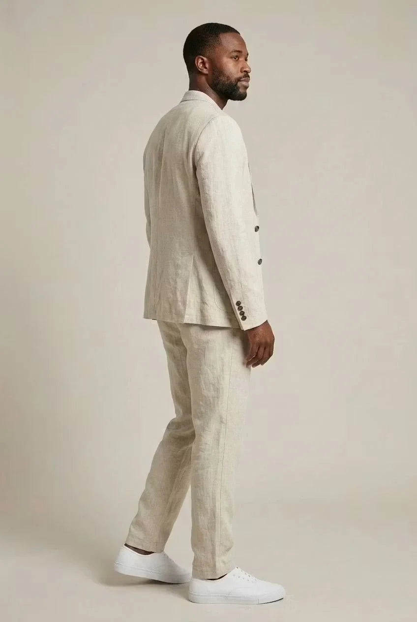 Men's Linen-Blend Two-Piece Suit – Relaxed Straight Leg