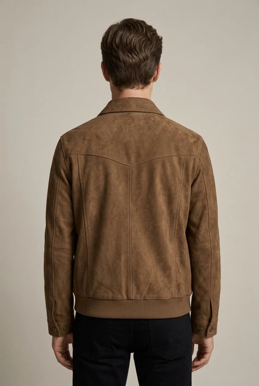 Men's Suede-Effect Jacket – Tailored Collar Zip-Up