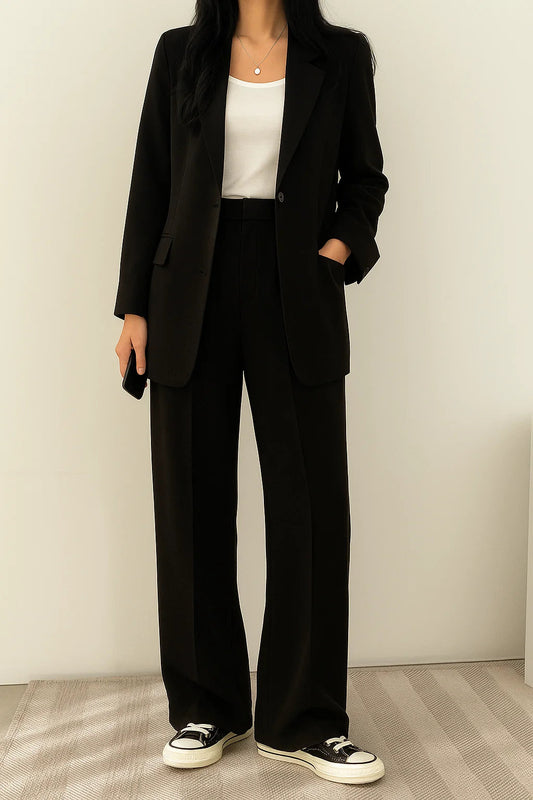 Women's Blazer and Wide-Leg Pants Set – Relaxed Two-Piece