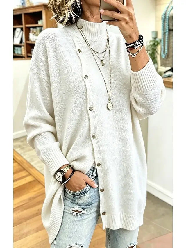 Women's Turtleneck Knit Cardigan – Long Button-Front Fit