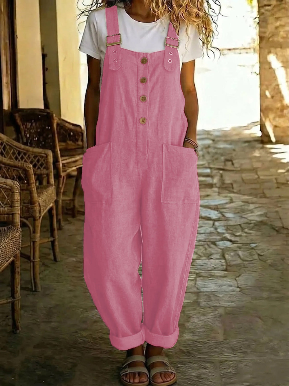 Women's Straight-Leg Overalls – Wide Strap Sleeveless