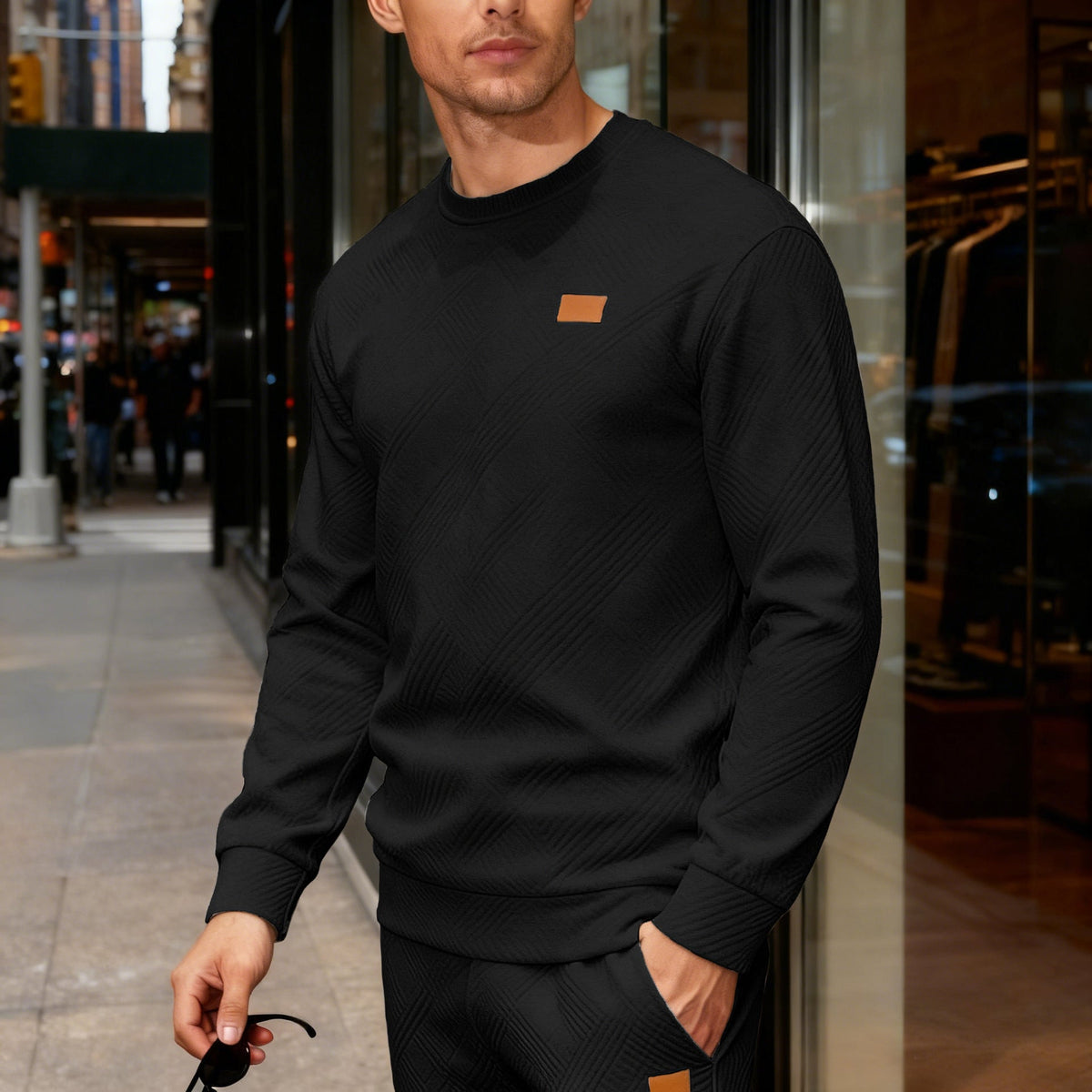 Men's Crew Neck Sweatshirt – Textured Knit Relaxed Fit