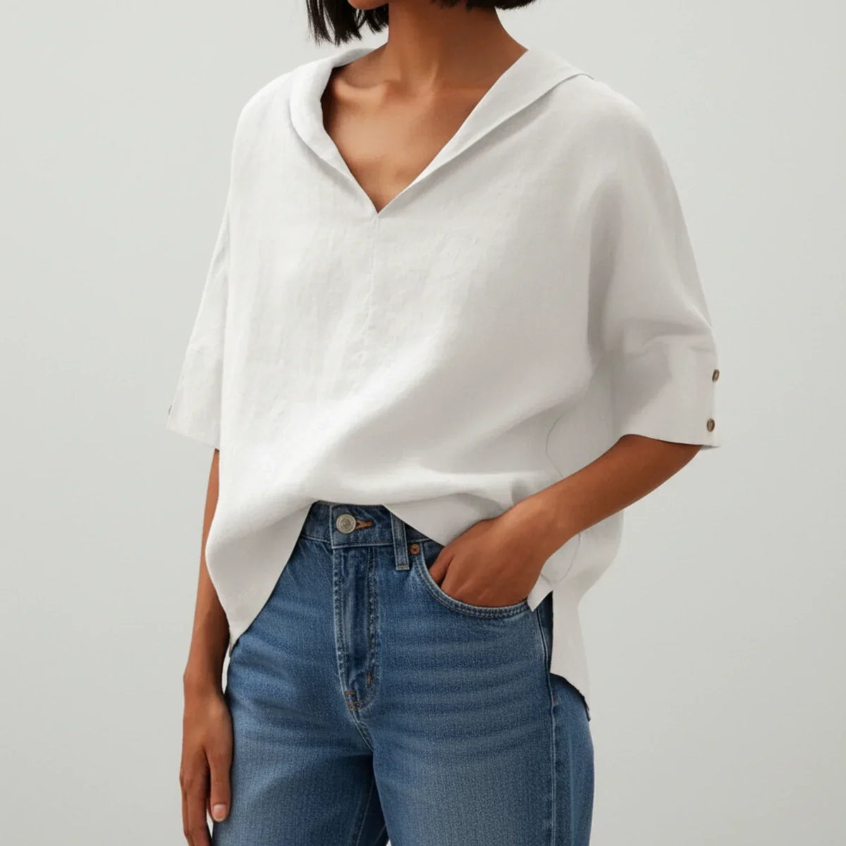 Women's Relaxed Half-Sleeve Shirt – Mid-Length Loose Fit