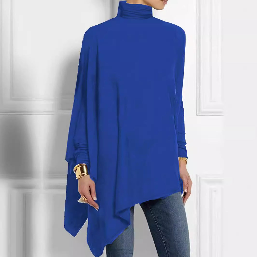 Women's Draped Long-Sleeve Top – Asymmetric Hem
