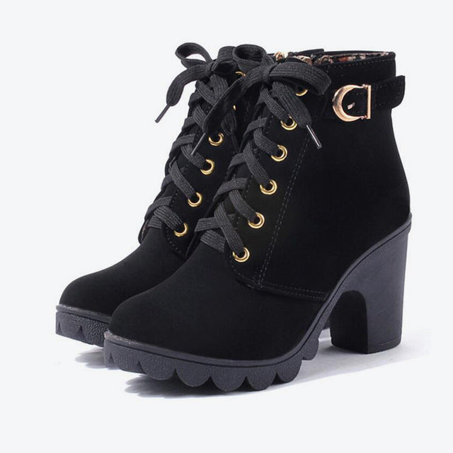 Women's Lace-Up Ankle Boots – Crossover Strap Platform