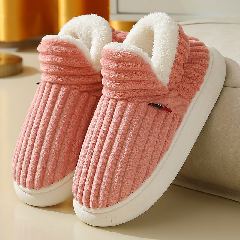 Women's Striped Slippers – Plush-Lined Closed Toe