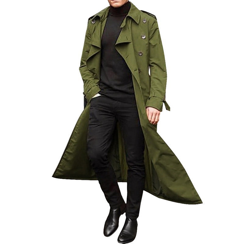 Men's Double-Breasted Trench Coat – Long Tailored Fit