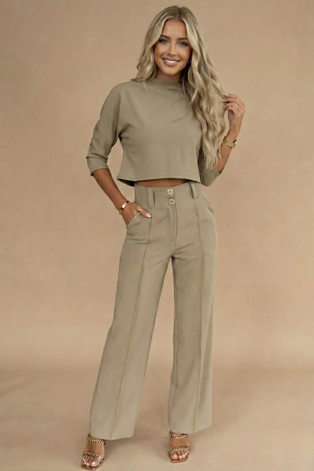 Women's Two-Piece Set – Cropped Top & Relaxed Pants