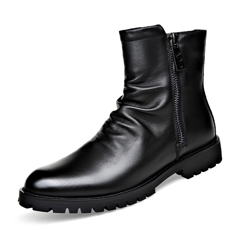 Men's Patent Leather Boot – Side Zip, Faux Wool Lining