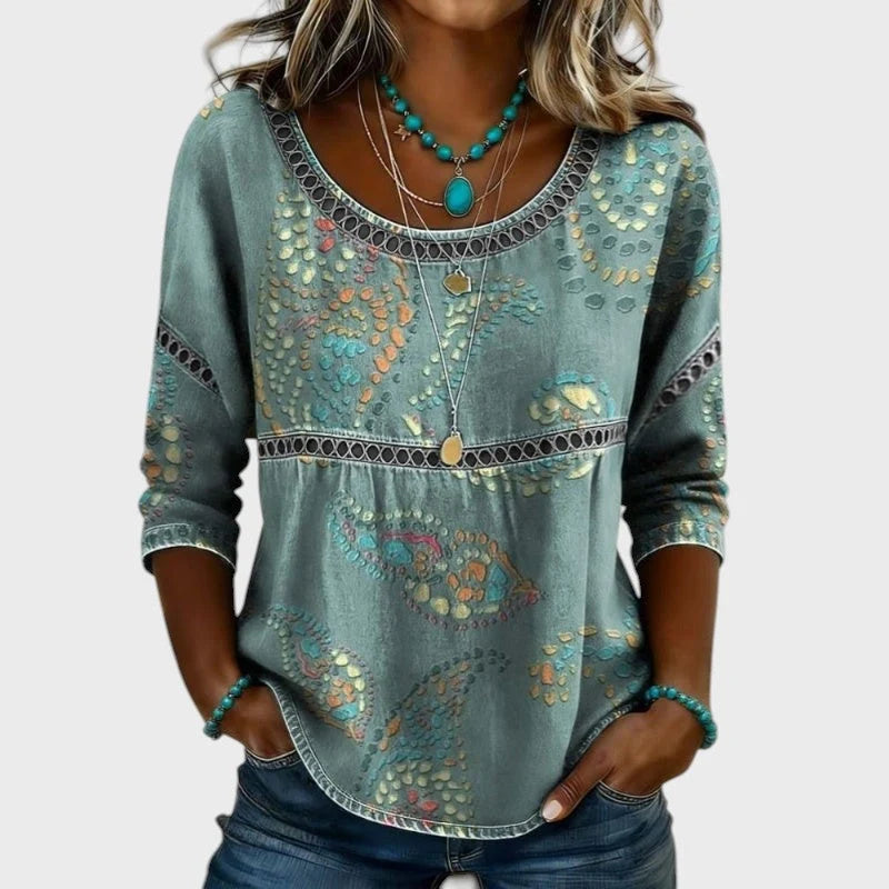 Women's Textured Top – 3D Floral Crewneck