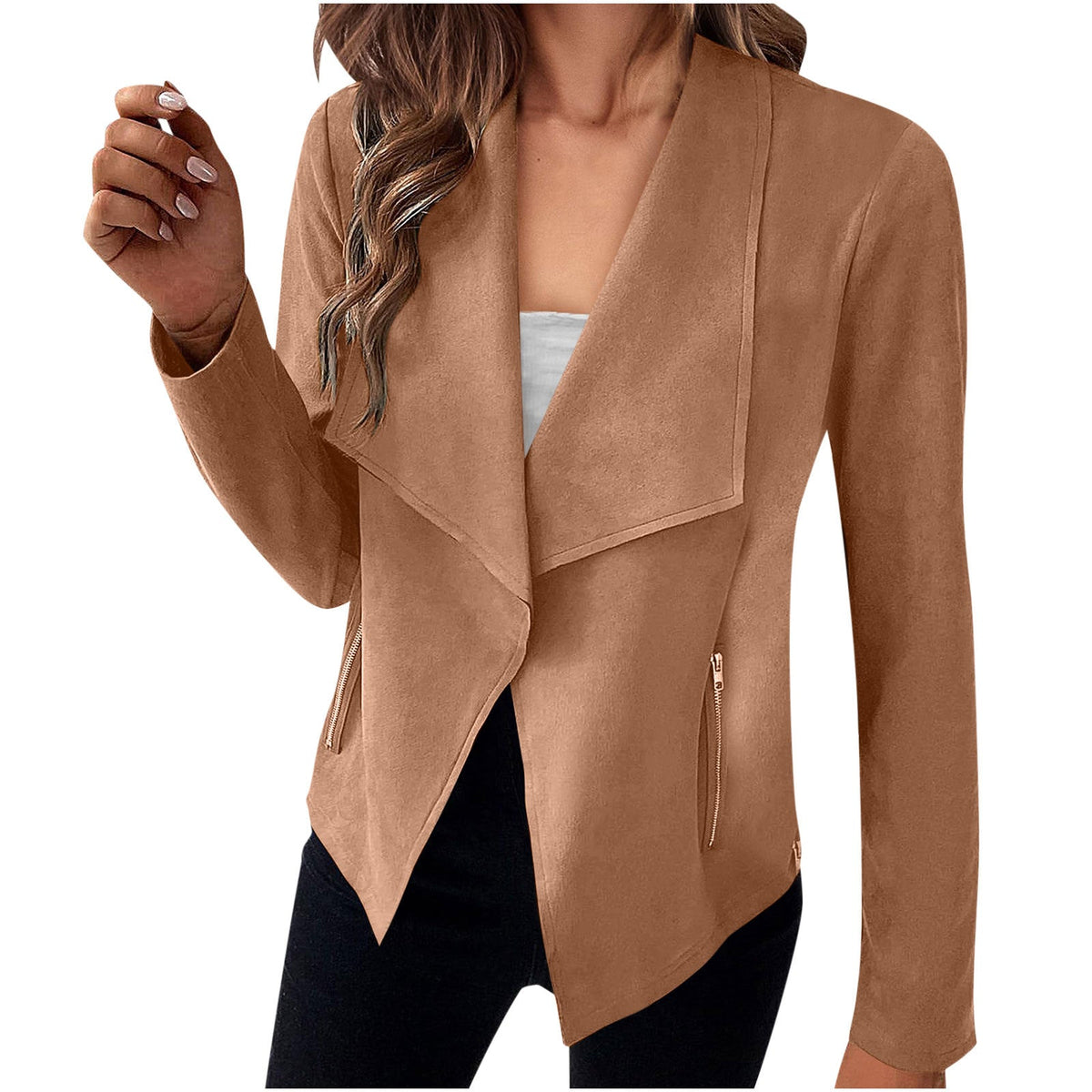 Women's Faux Suede Coat – Straight Hip-Length Cut