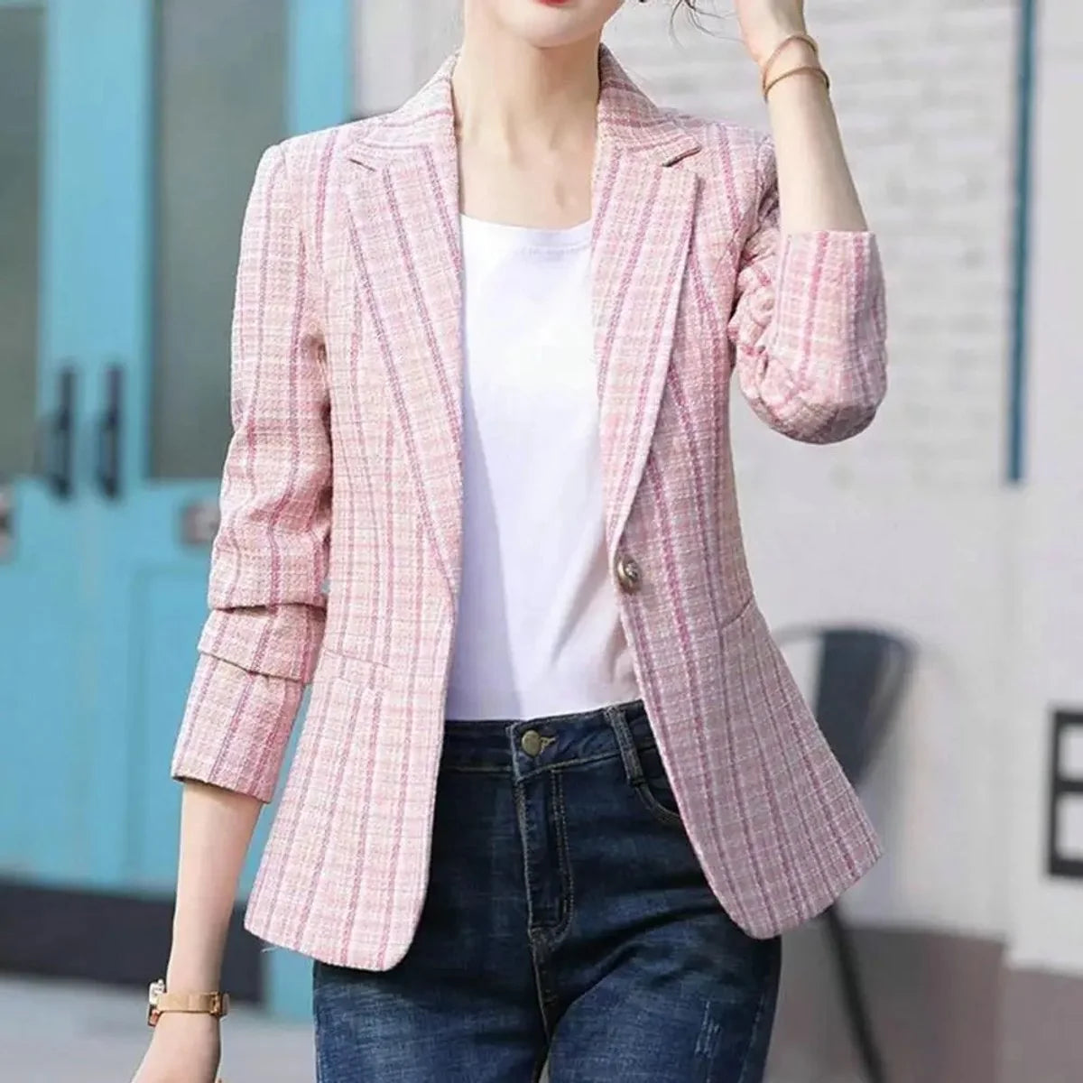 Women's Plaid Blazer – Slim Tailored Short Cut