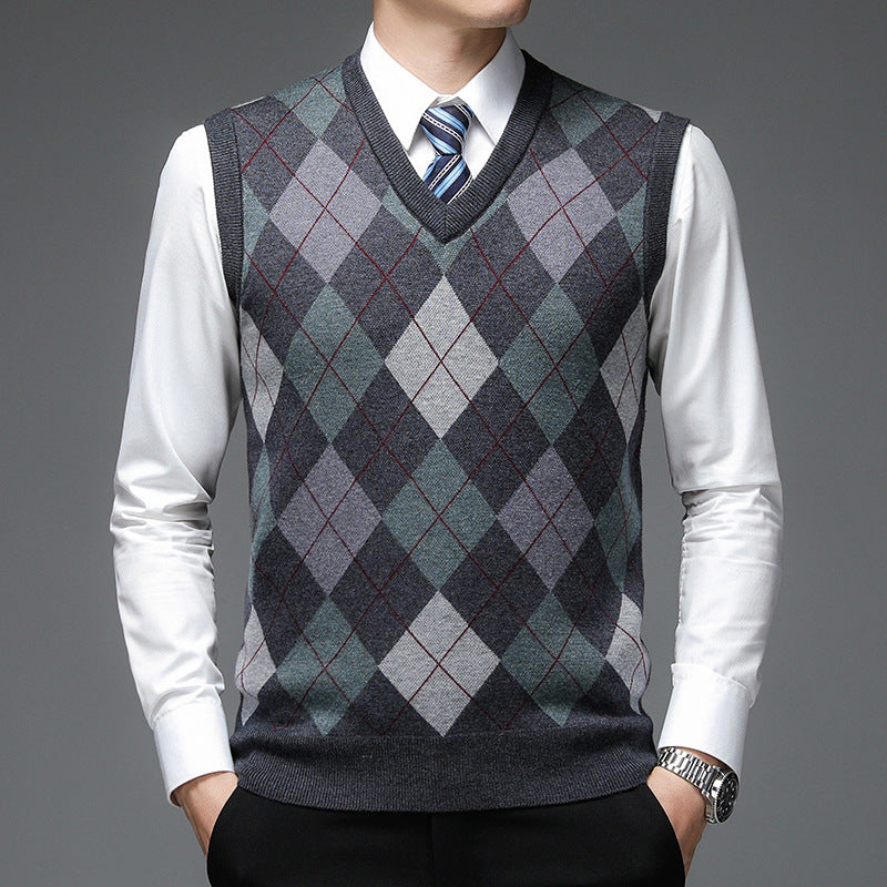 Men's Sweater Vest – Classic V-Neck Wool Blend