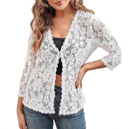 Women's Sheer Lace Cardigan – Open-Front Relaxed Fit