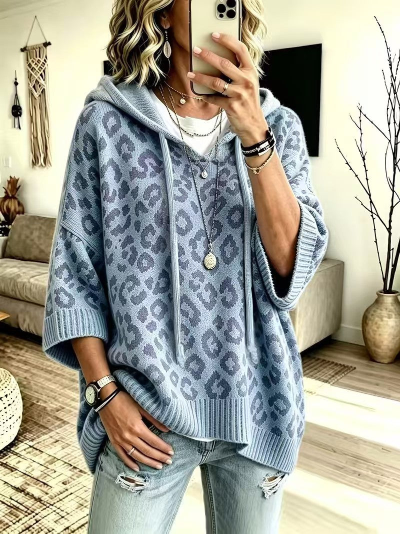 Women's Knit Hoodie – Leopard Pattern Pullover