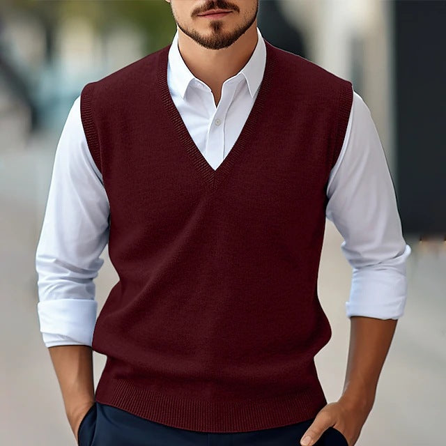 Men's Knit Sweater Vest – V-Neck Straight Fit