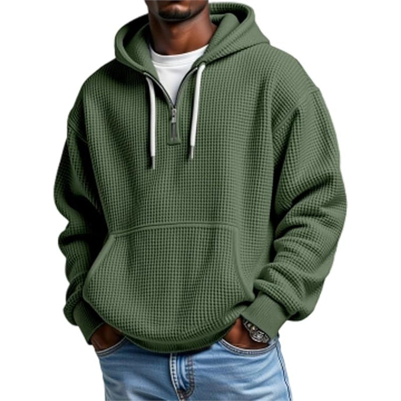 Men's Waffle Knit Zip Hoodie – Double Hood Relaxed Fit