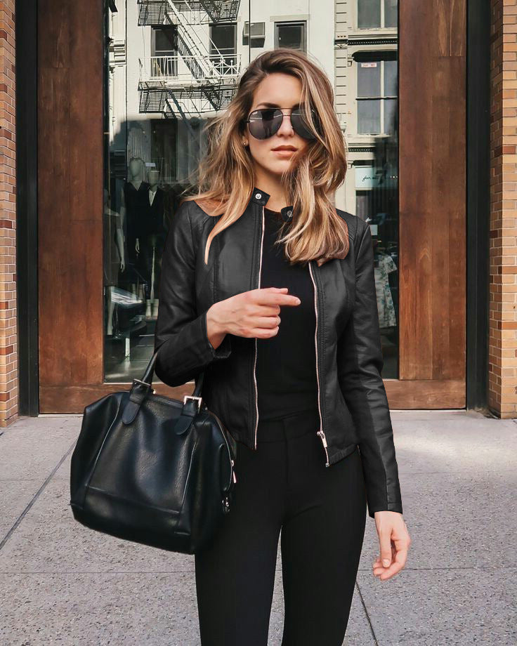 Women's Vegan Leather Jacket – Fitted Zip-Front Cut