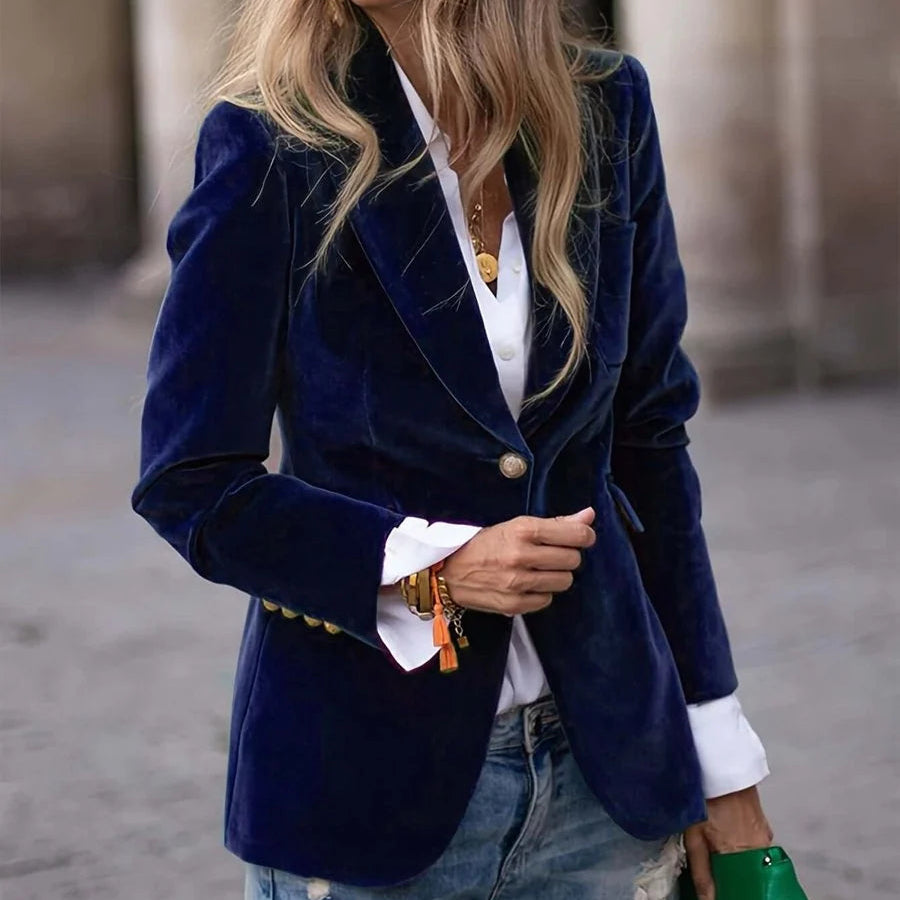 Women's Velvet-Look Blazer – Slim Buttoned Fit
