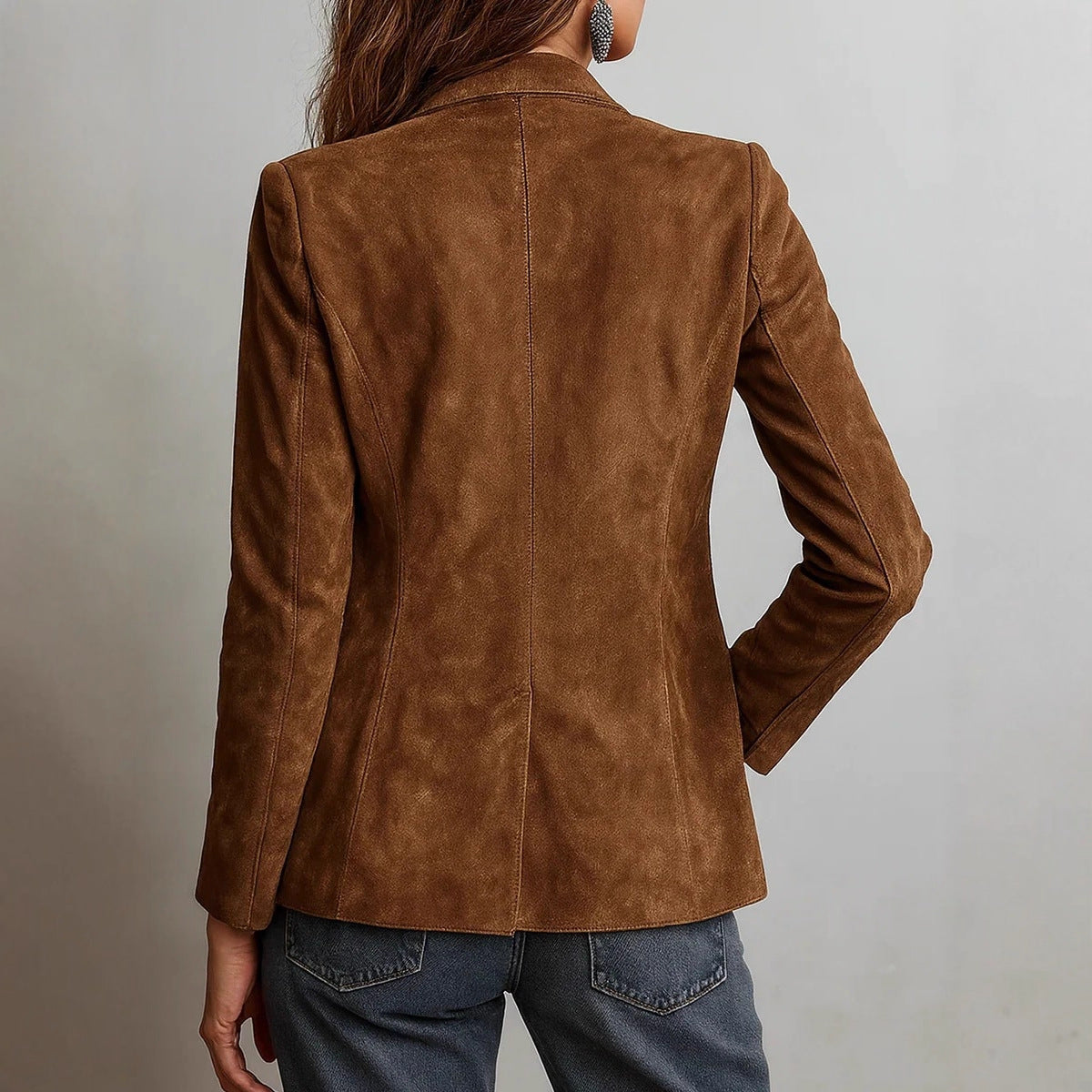 Women's Faux Suede Jacket – Relaxed Single-Breasted Fit