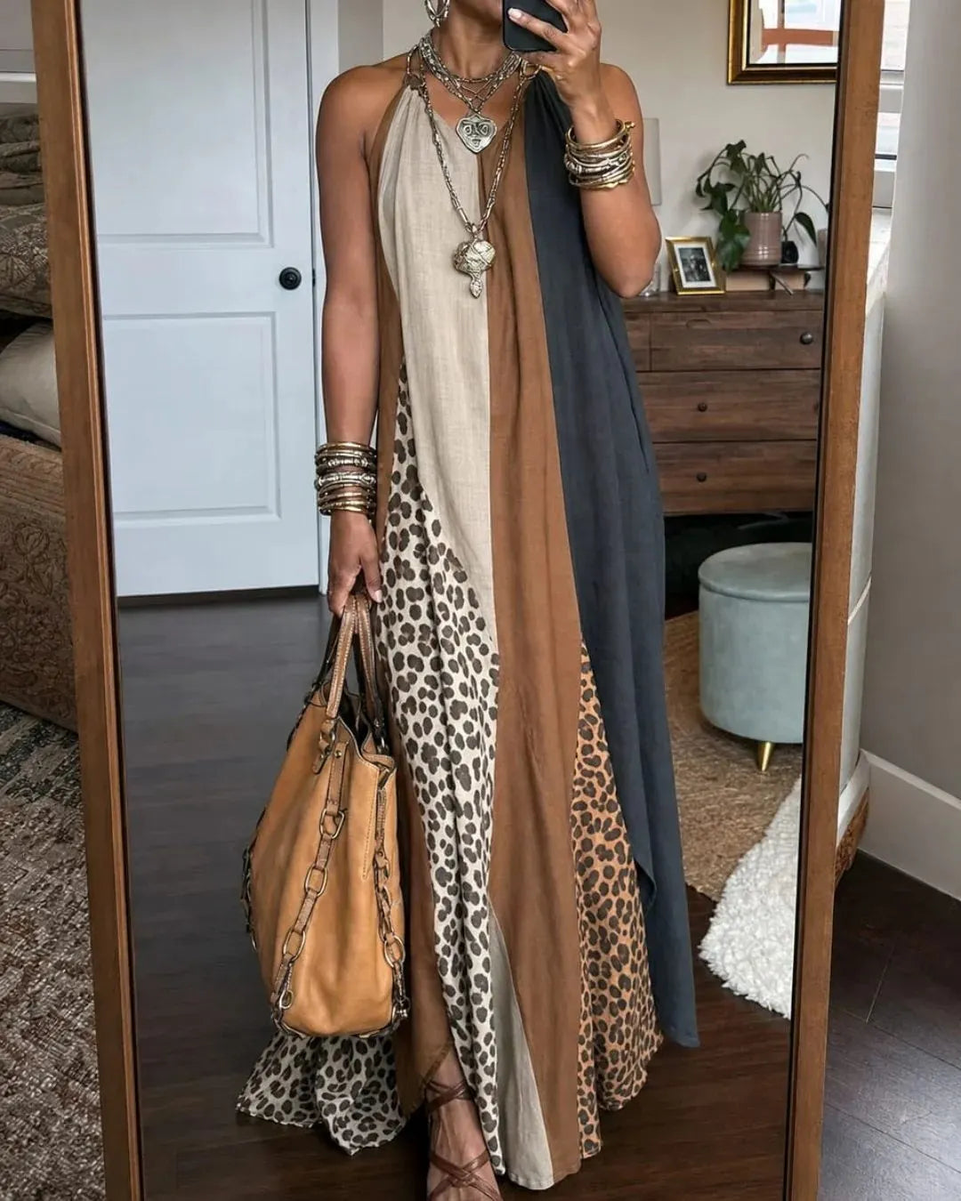 Women's Sleeveless Maxi Dress – Fluid Leopard Print