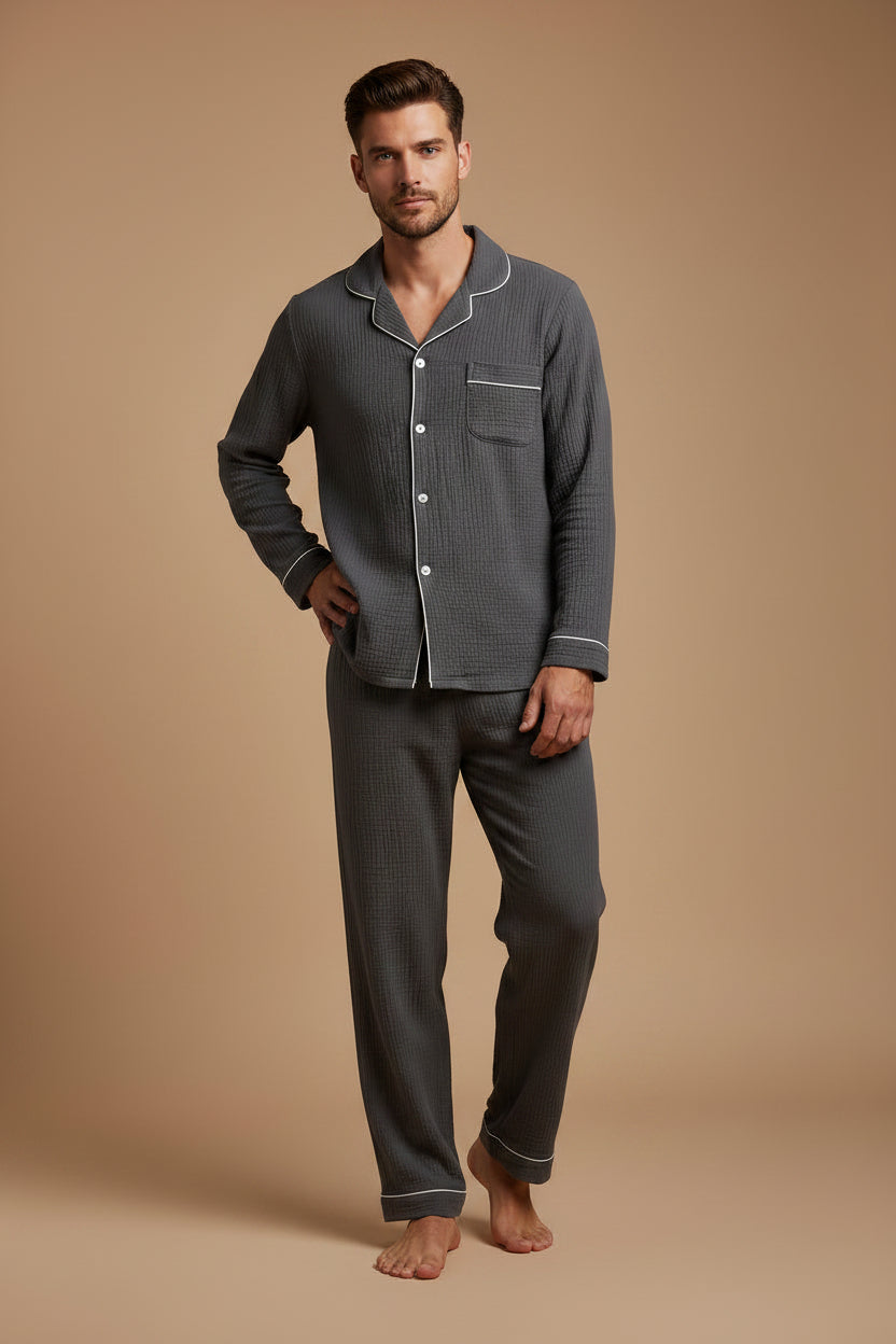 Men's Cotton Gauze Pajama Set – Double-Layer Relaxed Fit