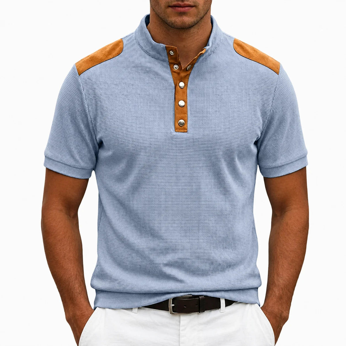 Men's Stand-Collar T-Shirt – Contrast Shoulder Panels