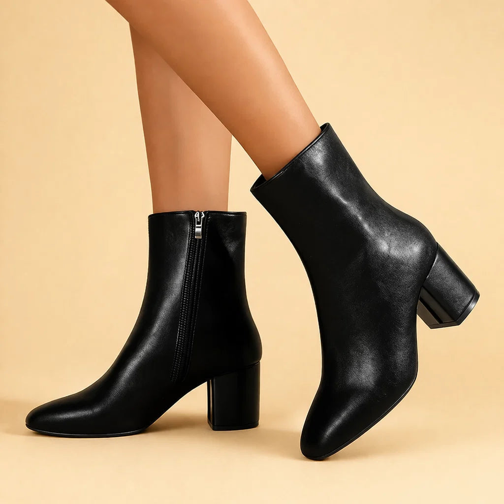 Women's Square-Toe Mid-Calf Boot – Chunky Heel Side Zip