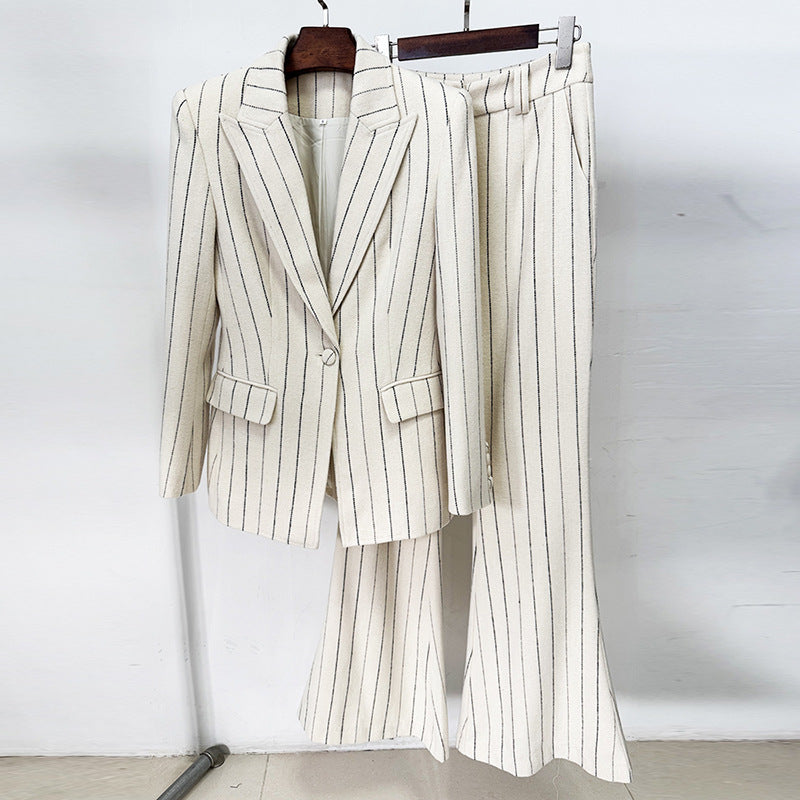 Women's Two-Piece Suit Set – Brushed Pinstripe Blazer