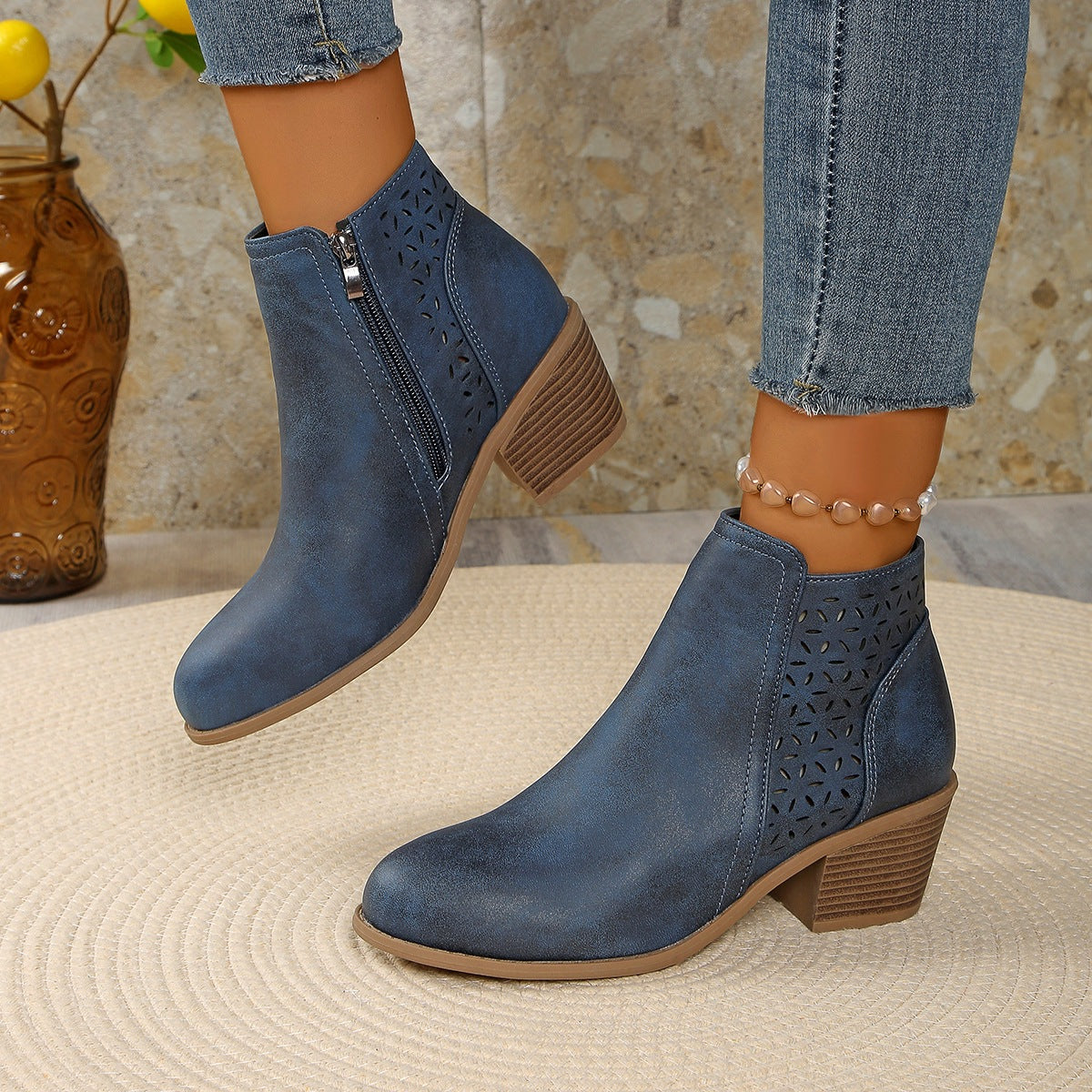 Women's Ankle Boot – Cutout Detail Block Heel