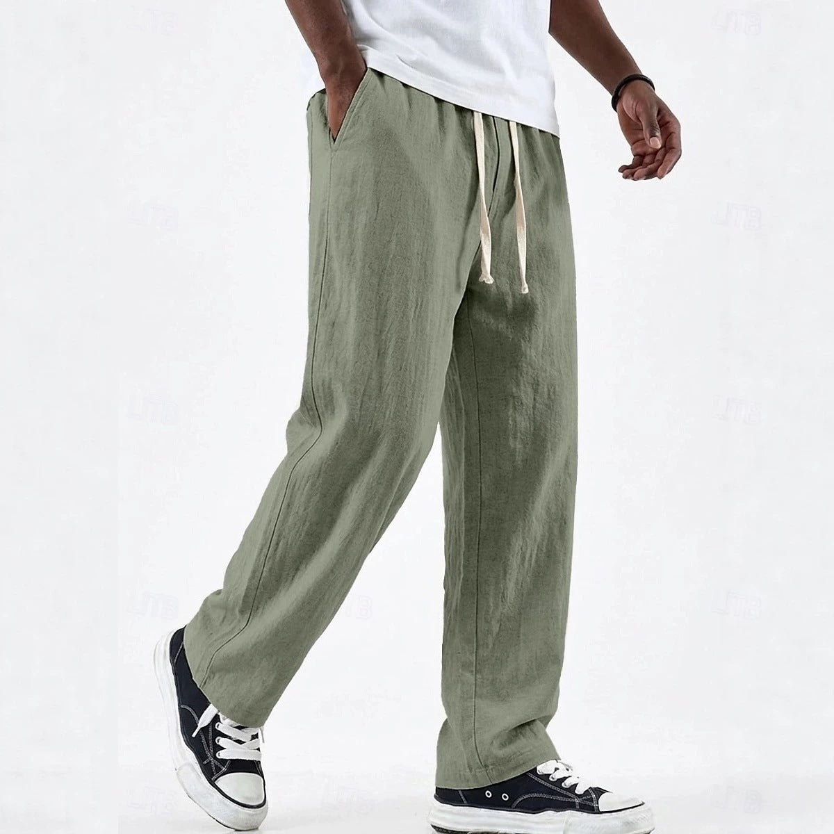 Men's Wide-Leg Cotton-Linen Pants – Drawstring Waist