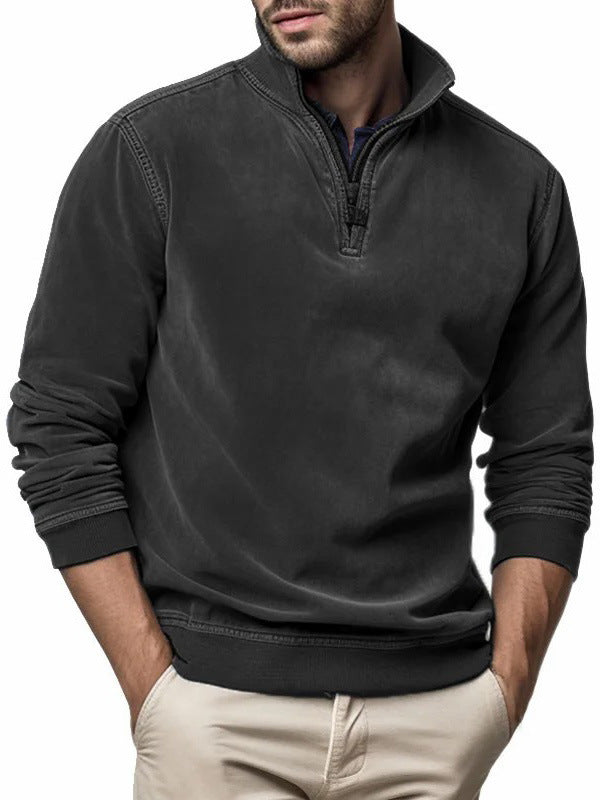 Men's Half-Zip Sweatshirt – Stand Collar Patch Pocket